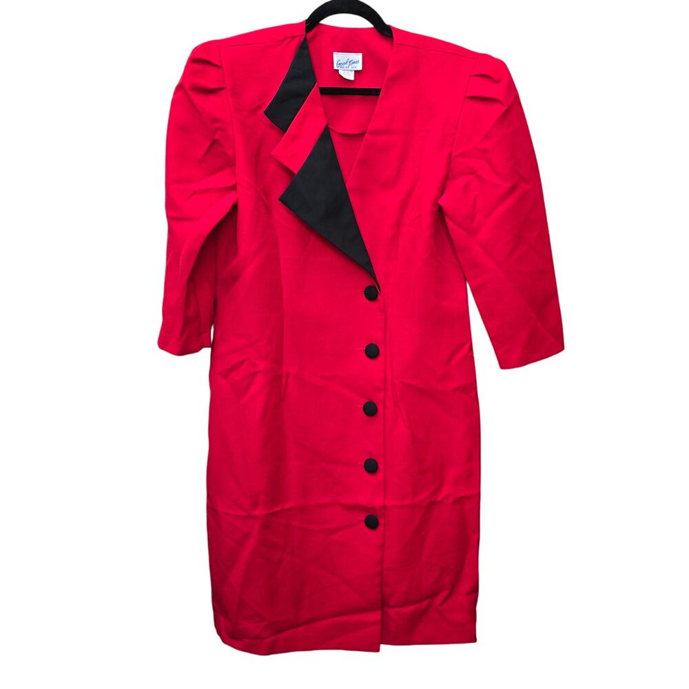 Vtg Good Times Button Down Suit Dress Womens Size 12 Red Black Old Money Classic